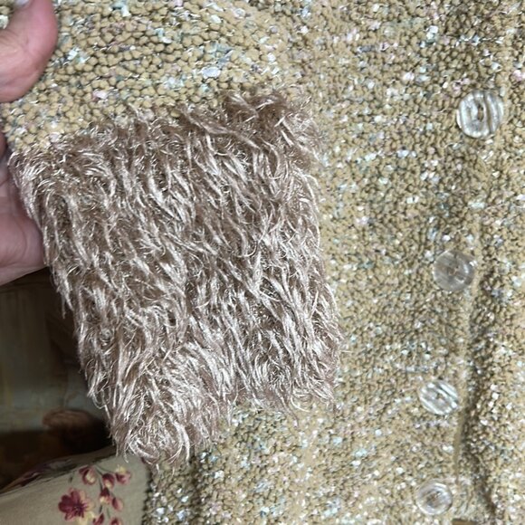 Rainbow Nubby Faux Fur Cardigan Neutral Size L - Picture 3 of 7